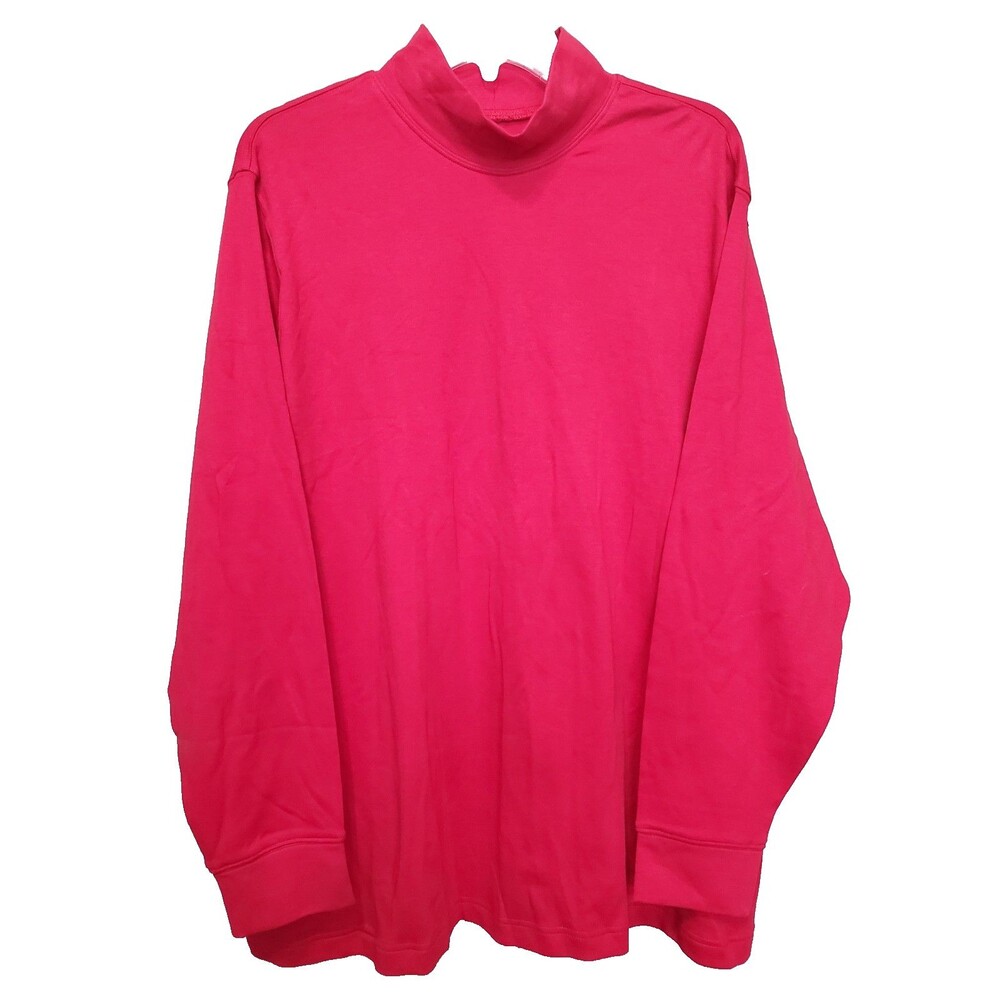 Lands' End Women's Relaxed Fit Red Cotton Long Sleeve Mock Neck T-Shirt Size 2X